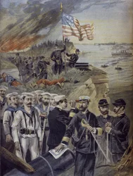 Spanish-American War, Landing at Guantanamo, Cuba, illustration from 